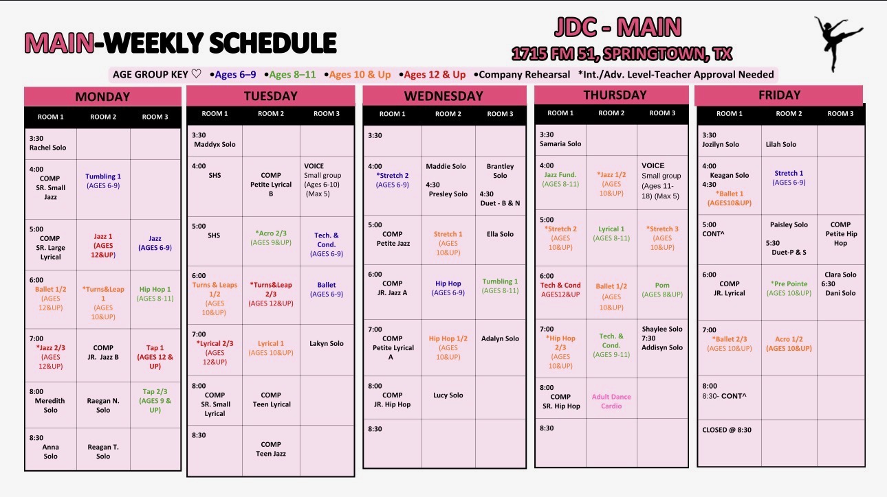 JDC on Main weekly class schedule at 1715 N FM 51 in Springtown, Texas
