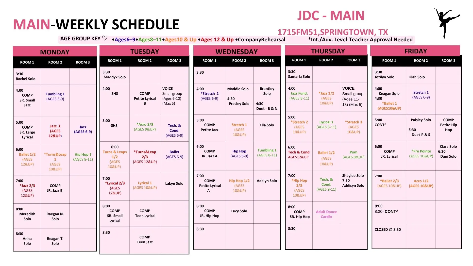 Jeté Dance Center schedule