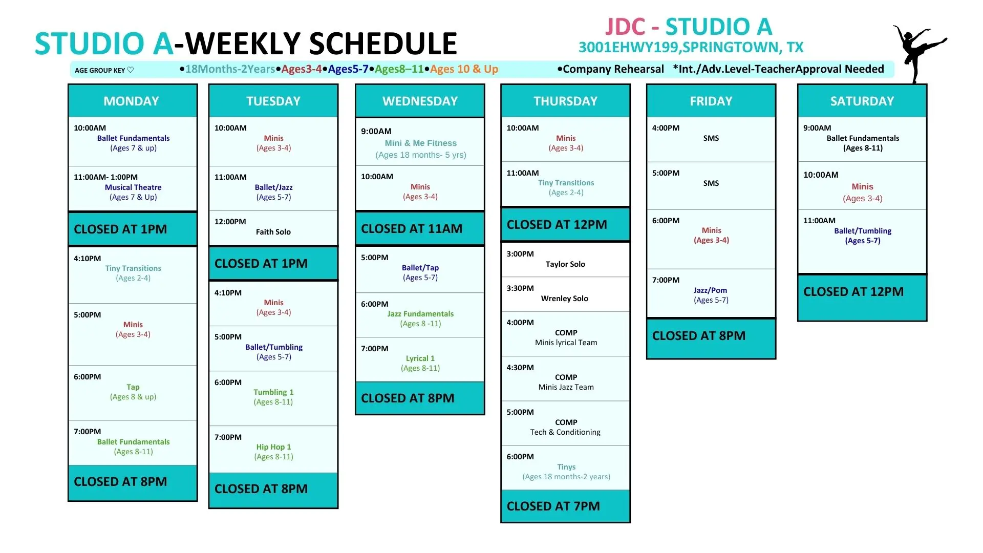 Jeté Dance Center schedule